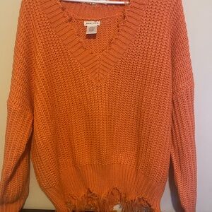 Main Strip Bold Orange V-Neck Sweater